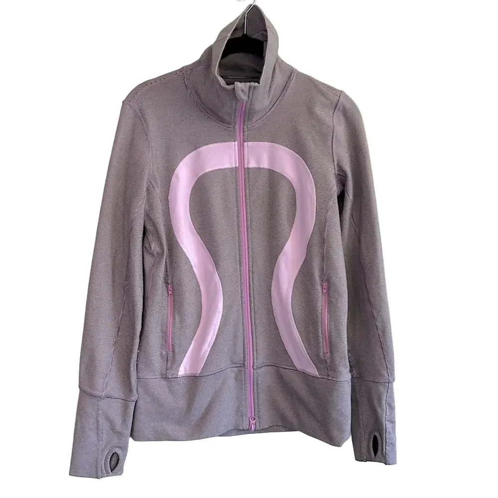 Lululemon Stride Jacket Brushed Lilac Heathered Coal Wee Stripe/Lilac Size 6 - Picture 3 of 8